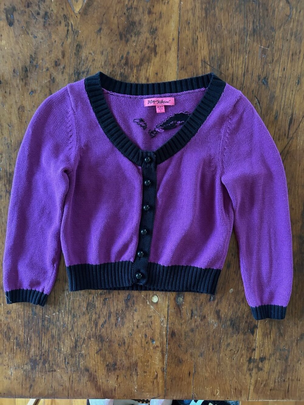 Betsey Johnson Marilyn Monroe Purple & Black Cropped Cardigan - Picture 8 of 11